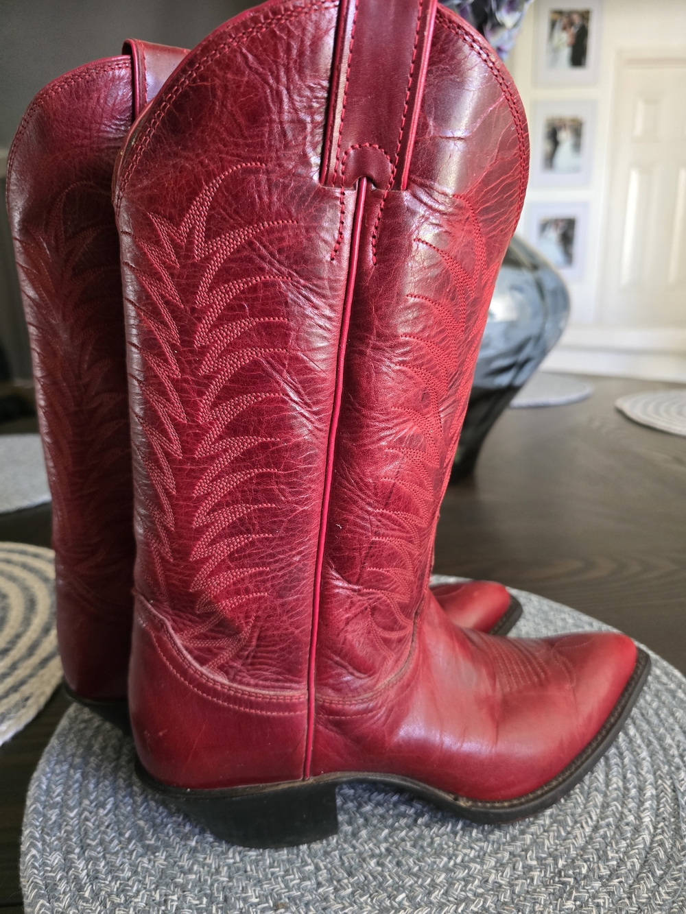 Justin Boots Red Leather Women's Western Heeled Boots